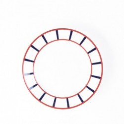 Assiette basque ronde plate rouge et bleue en porcelaine