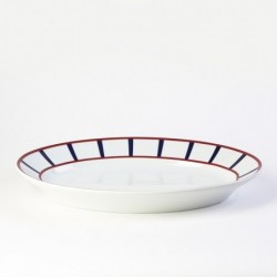 Plat de présentation et service basque ovale rouge et bleu porcelaine